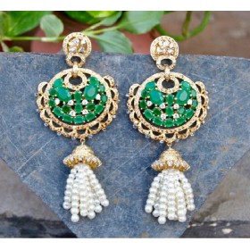 Nizami Pearl Emerald Jhumka Earrings